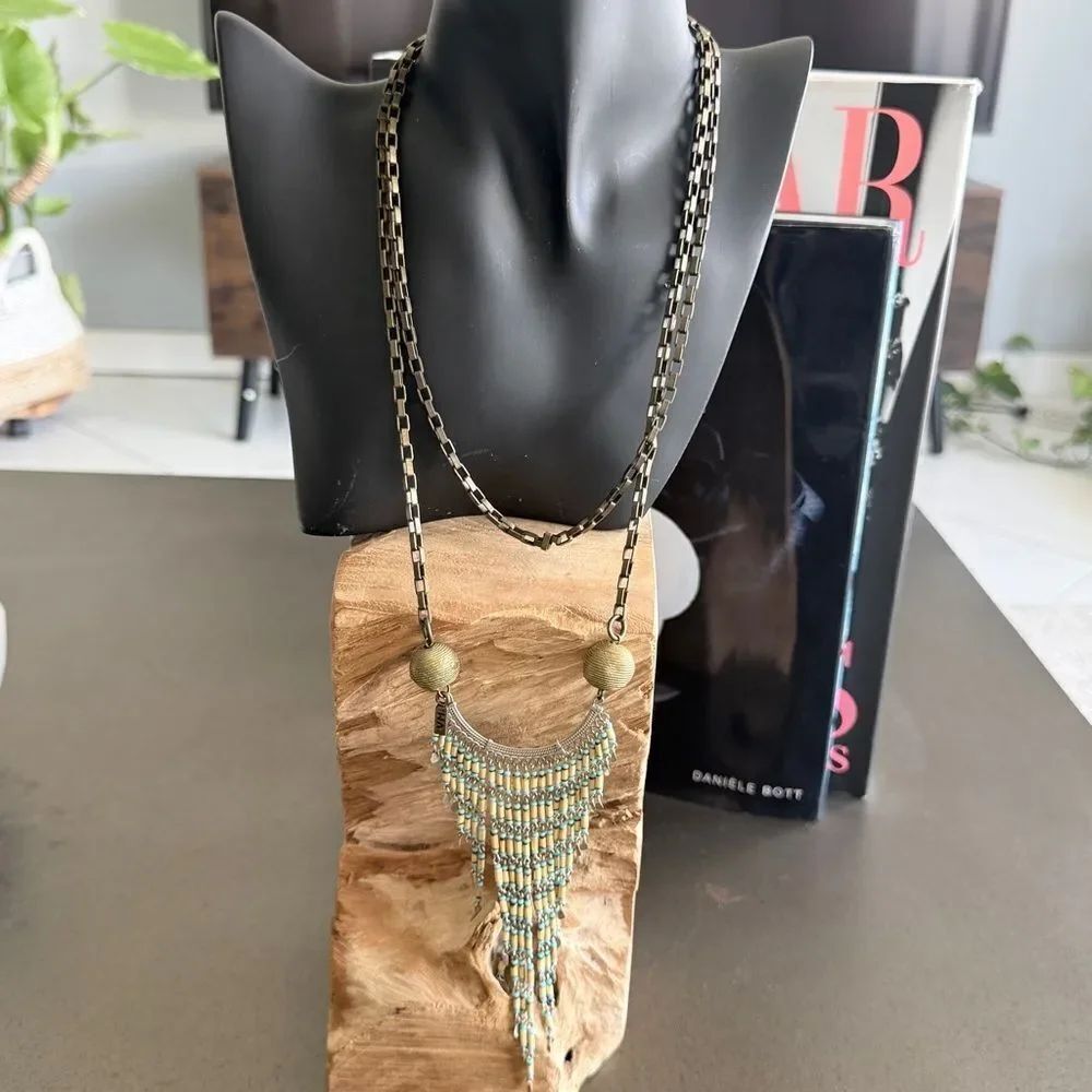 Beaded Fringe Necklace with Chain